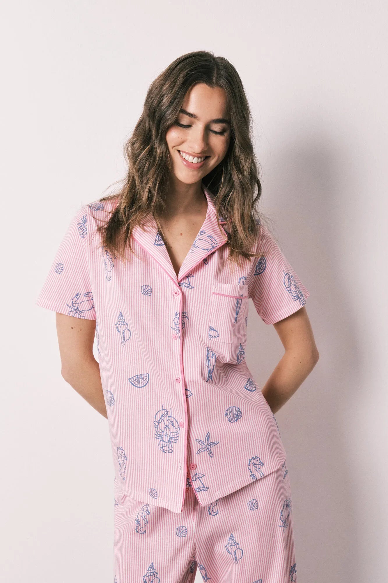 Women Secret Pink Women Pink Striped Cotton Classic Pyjamas SKU: 3593067_73 Image 01