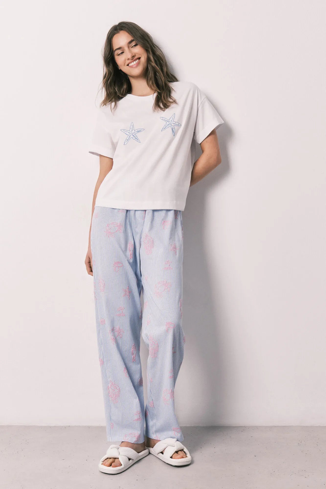 Women Secret Ivory Women Starfish Print Cotton Short Sleeve Long Pyjamas SKU: 3593068_96 Image 06