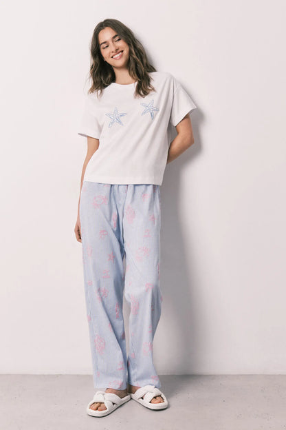 Women Secret Ivory Women Starfish Print Cotton Short Sleeve Long Pyjamas SKU: 3593068_96 Image 06