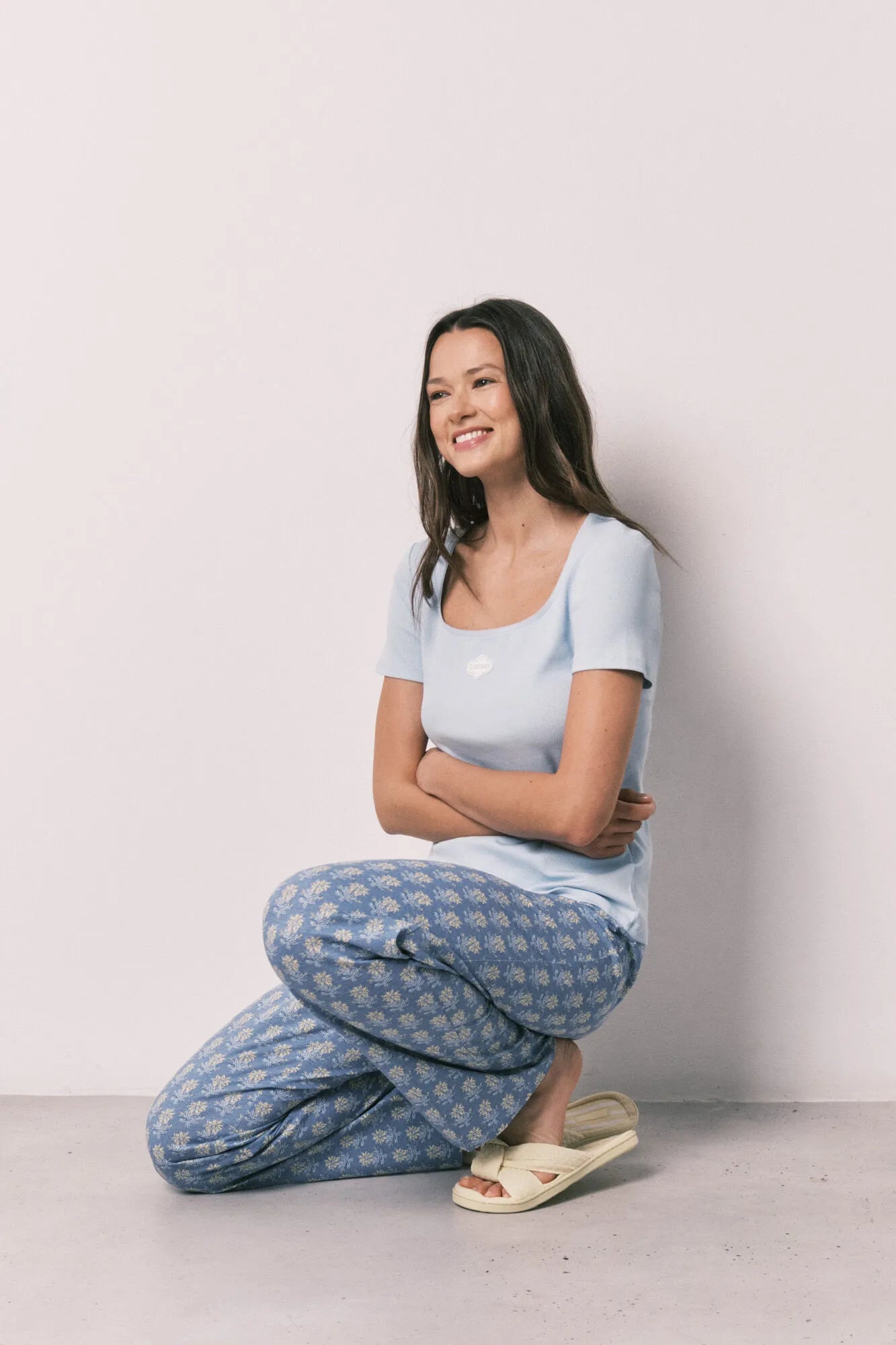Women Secret Medium Blue Women Blue Cotton Short Sleeve Long Pyjamas SKU: 3593069_13 Image 01