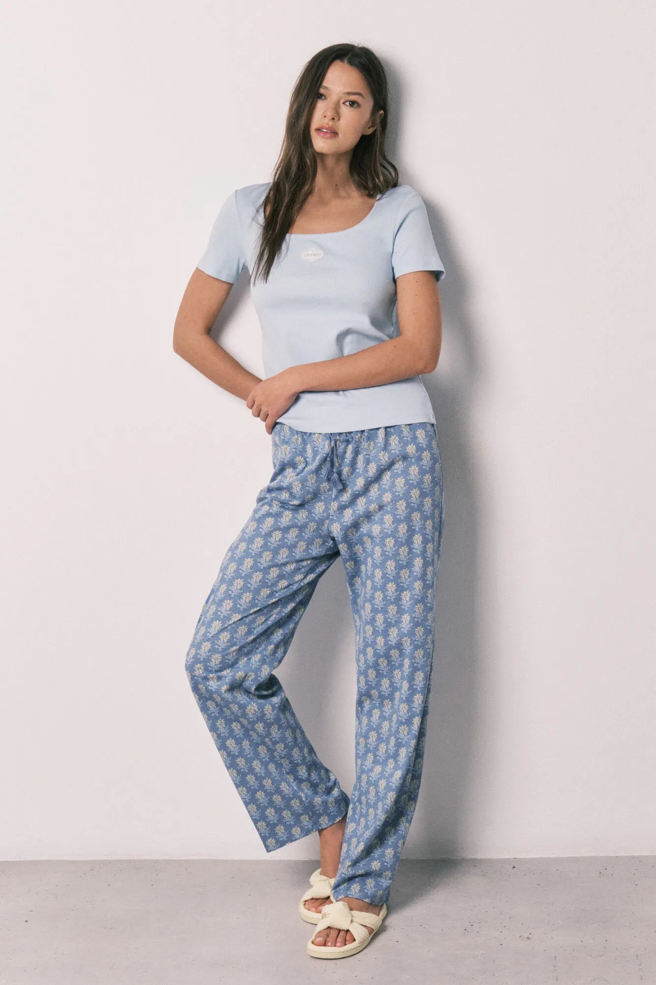 Women Secret Medium Blue Women Blue Cotton Short Sleeve Long Pyjamas SKU: 3593069_13 Image 06