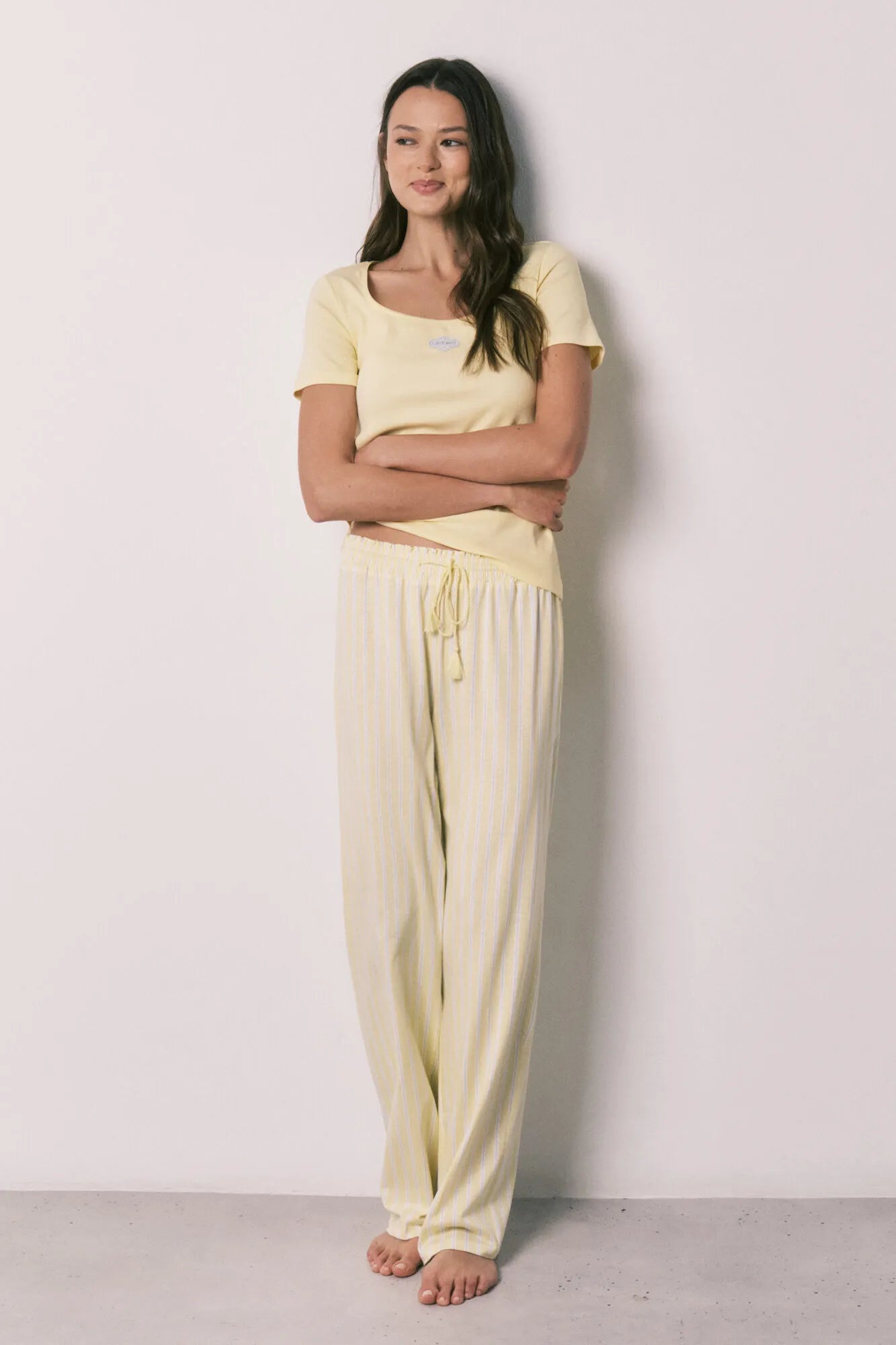 Women Secret Yellow Women Yellow Cotton Short Sleeve Long Pyjamas SKU: 3593070_04 Image 03