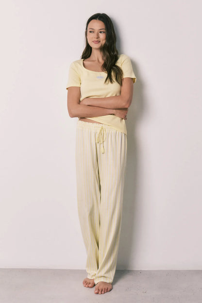 Women Secret Yellow Women Yellow Cotton Short Sleeve Long Pyjamas SKU: 3593070_04 Image 03