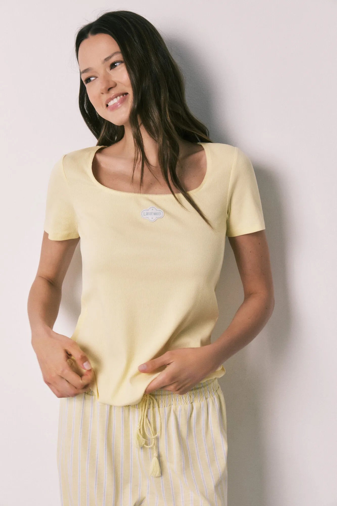 Women Secret Yellow Women Yellow Cotton Short Sleeve Long Pyjamas SKU: 3593070_04 Image 04