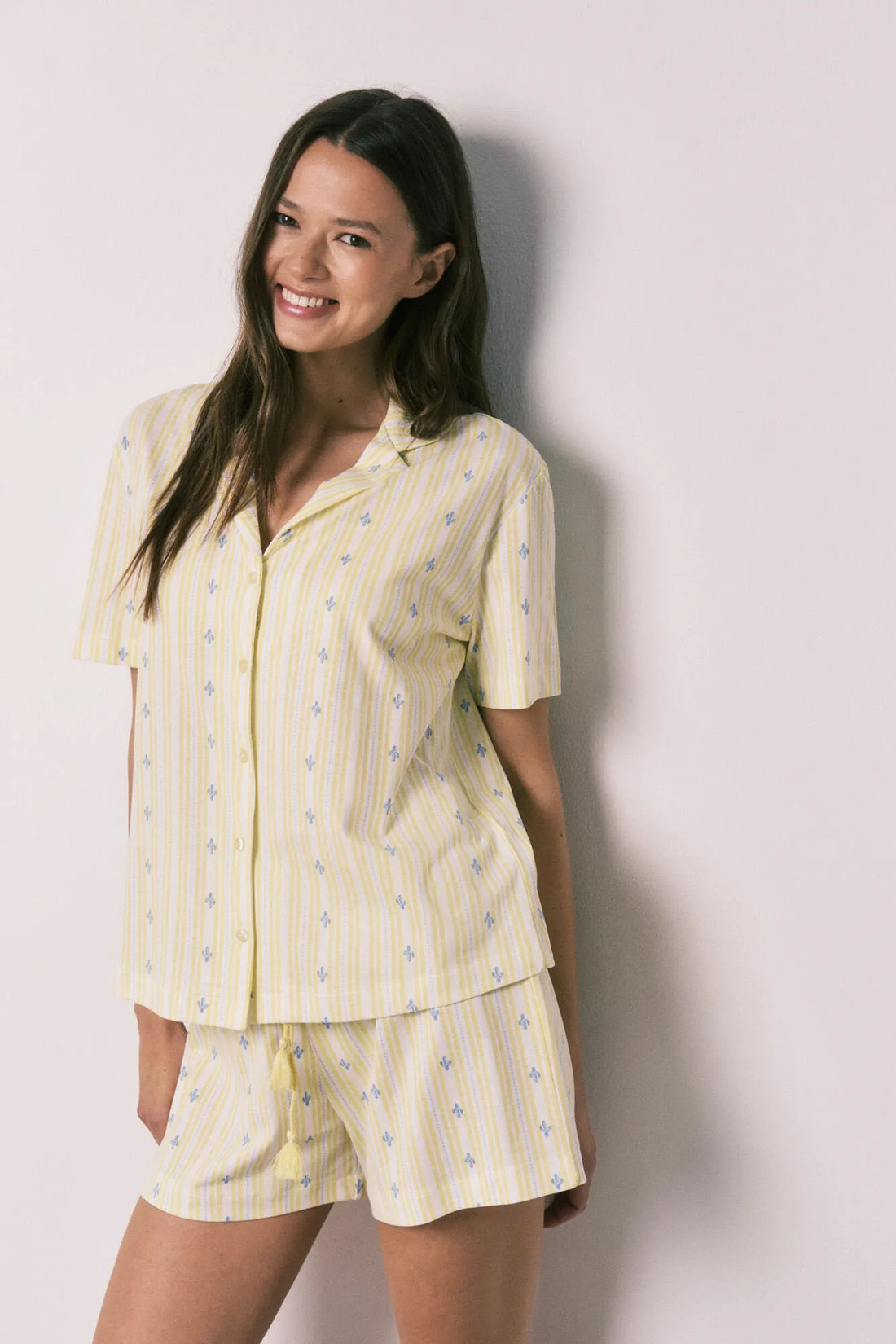 Women Secret Yellow Women Yellow Cotton Classic Short Pyjamas SKU: 3593074_04 Image 01
