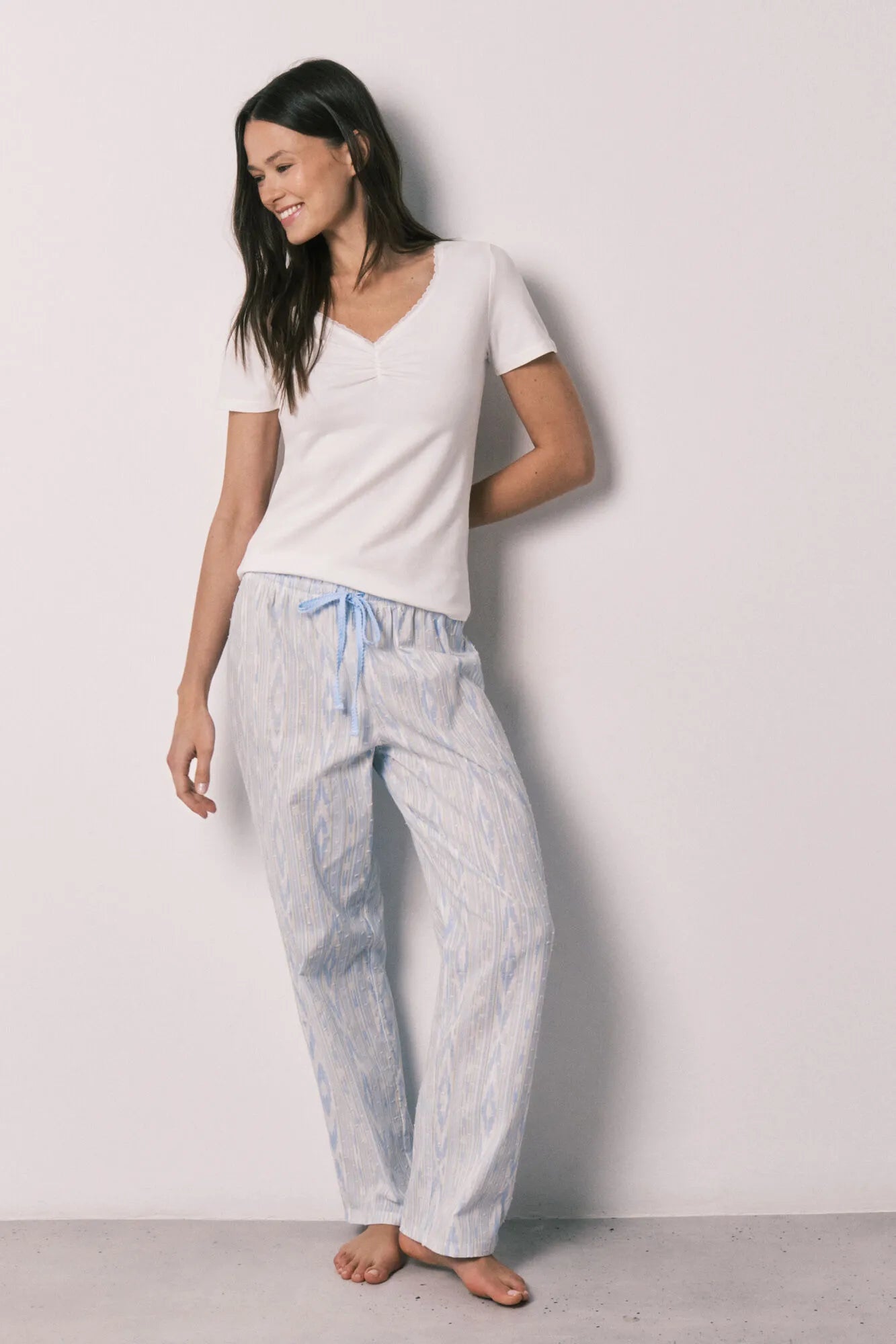 Women Secret Ivory Women Ivory Cotton Short Sleeve Long Pyjamas SKU: 3593079_96 Image 01