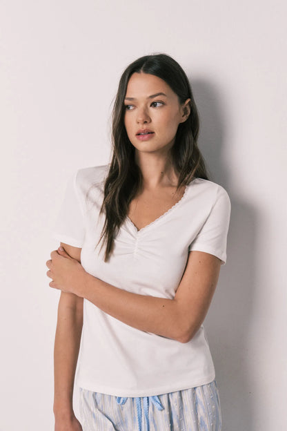 Women Secret Ivory Women Ivory Cotton Short Sleeve Long Pyjamas SKU: 3593079_96 Image 02