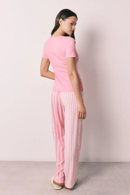Women Secret Pink Women Pink Cotton And Viscose Short Sleeve Long Pyjamas SKU: 3593086_73 Image 05