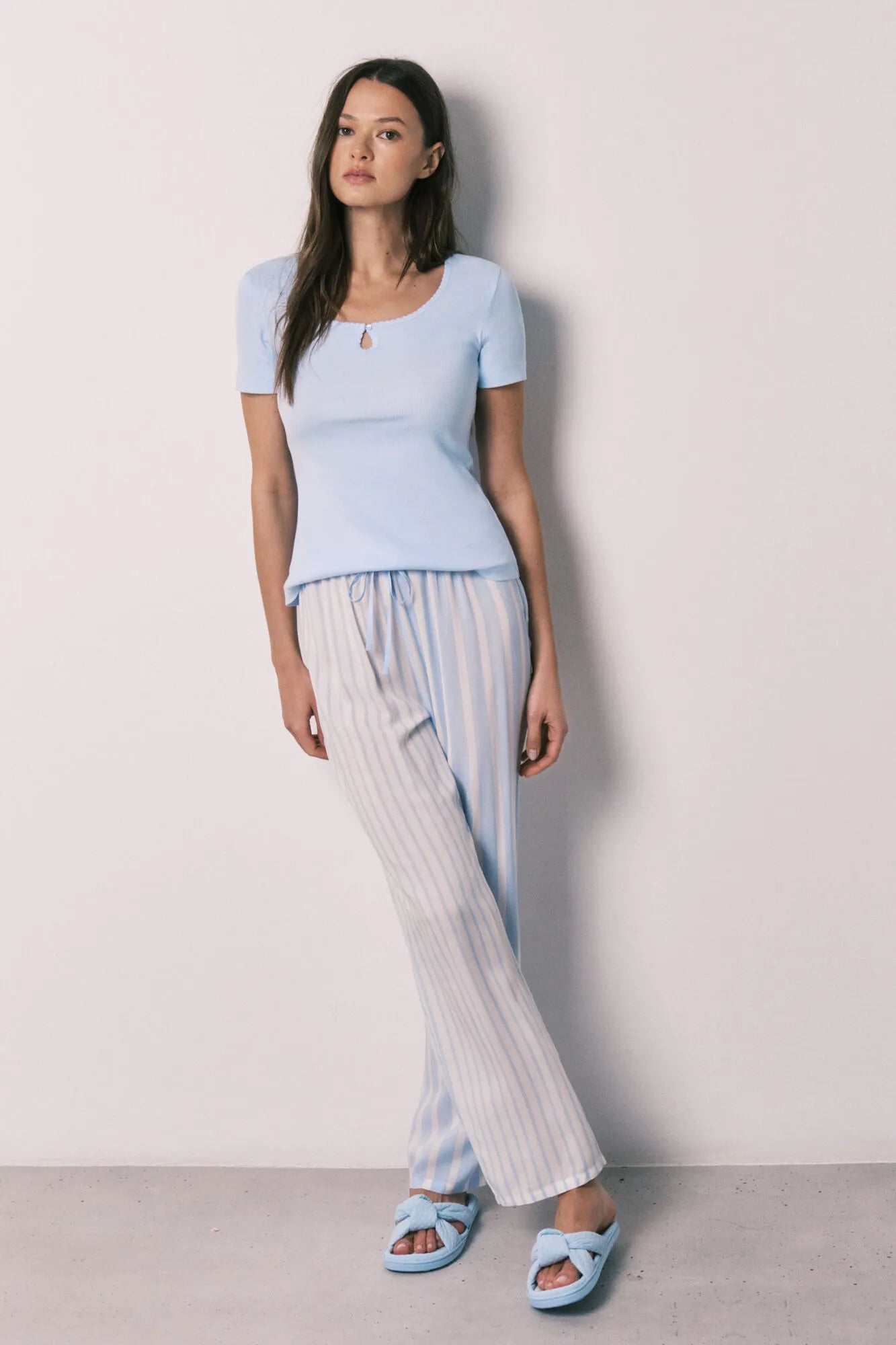 Women Secret Medium Blue Women Blue Cotton And Viscose Short Sleeve Long Pyjamas SKU: 3593087_12 Image 01