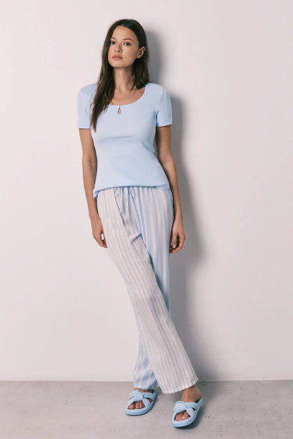Women Secret Medium Blue Women Blue Cotton And Viscose Short Sleeve Long Pyjamas SKU: 3593087_12 Image 01