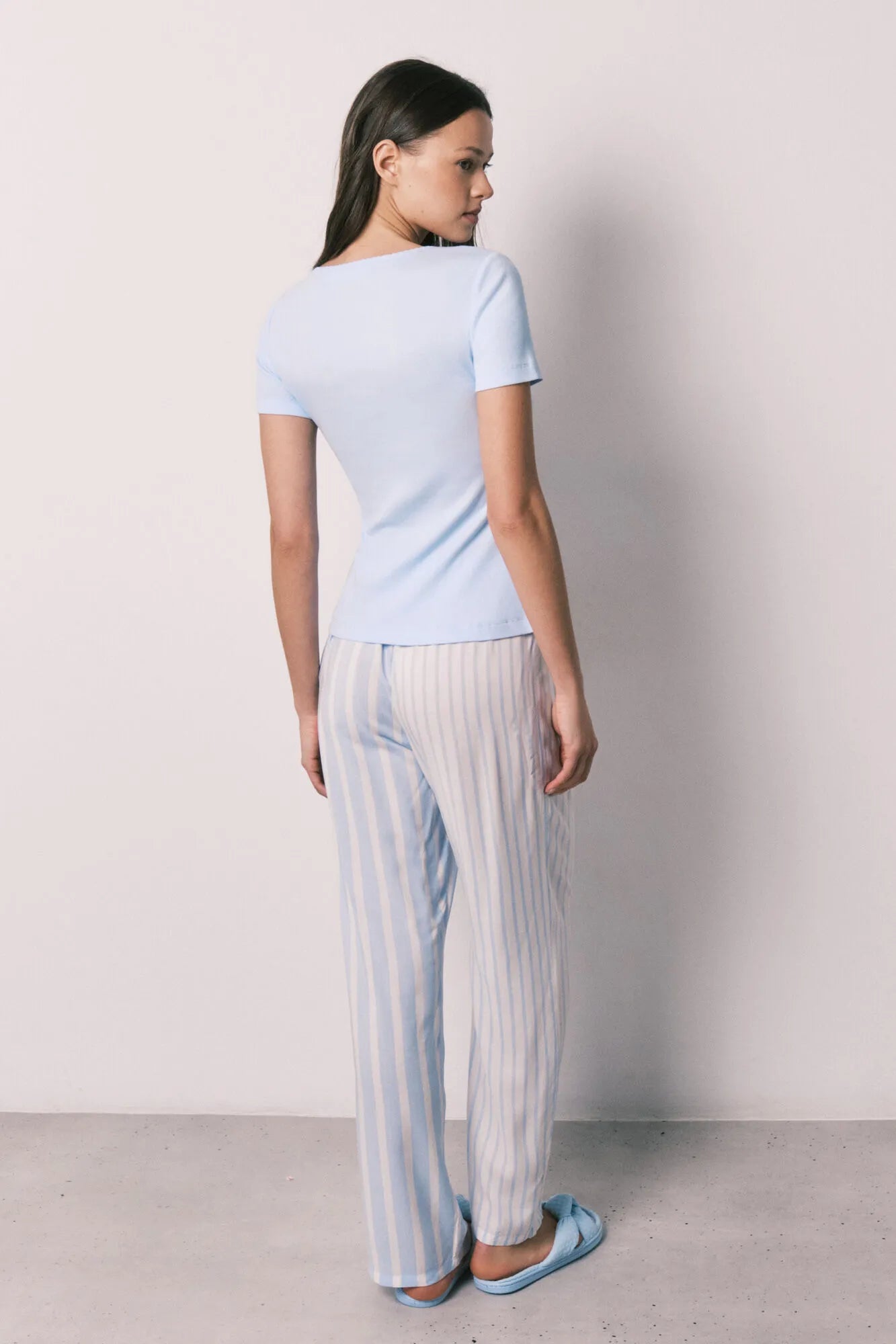 Women Secret Medium Blue Women Blue Cotton And Viscose Short Sleeve Long Pyjamas SKU: 3593087_12 Image 05