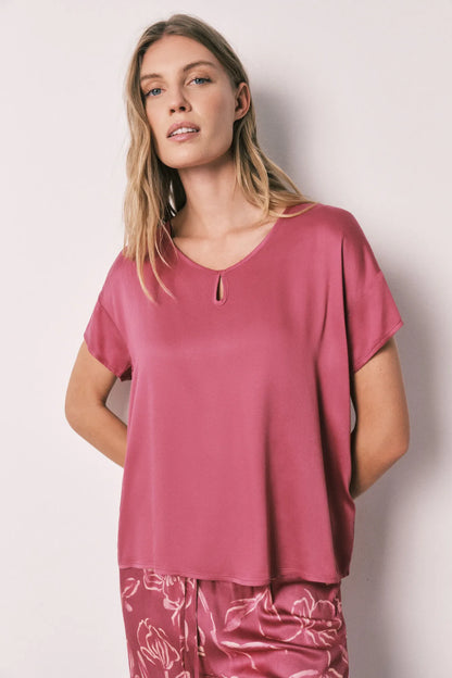 Women Secret Pink Women Burgundy Satin-Finish Short Sleeve Long Pyjamas SKU: 3593088_72 Image 04
