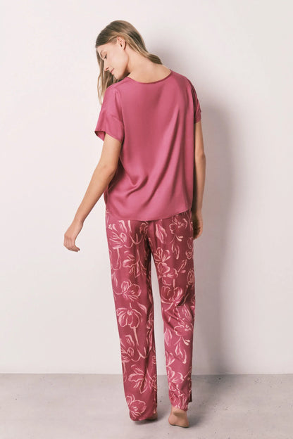 Women Secret Pink Women Burgundy Satin-Finish Short Sleeve Long Pyjamas SKU: 3593088_72 Image 07