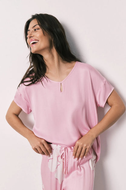 Women Secret Pink Women Pink Satin-Finish Short Sleeve Long Pyjamas SKU: 3593089_73 Image 04