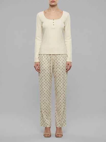 Women Secret_Ivory_Yellow Cotton Floral Print Long Pyjamas_3593958_96_00