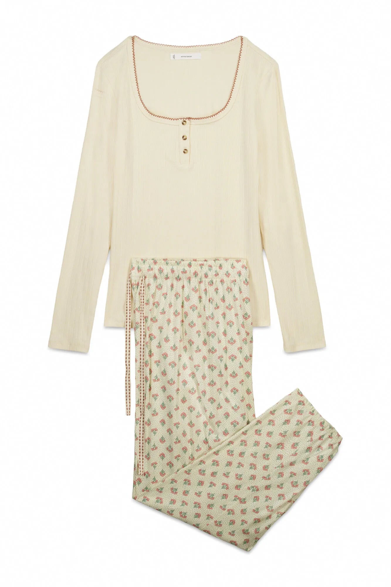 Women Secret_Ivory_Yellow Cotton Floral Print Long Pyjamas_3593958_96_07