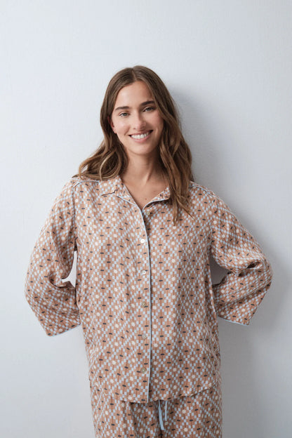 Women Secret Beige/Camel Women Geometric Print Satin Classic Long Pyjamas SKU: 3594724_55 Image 02