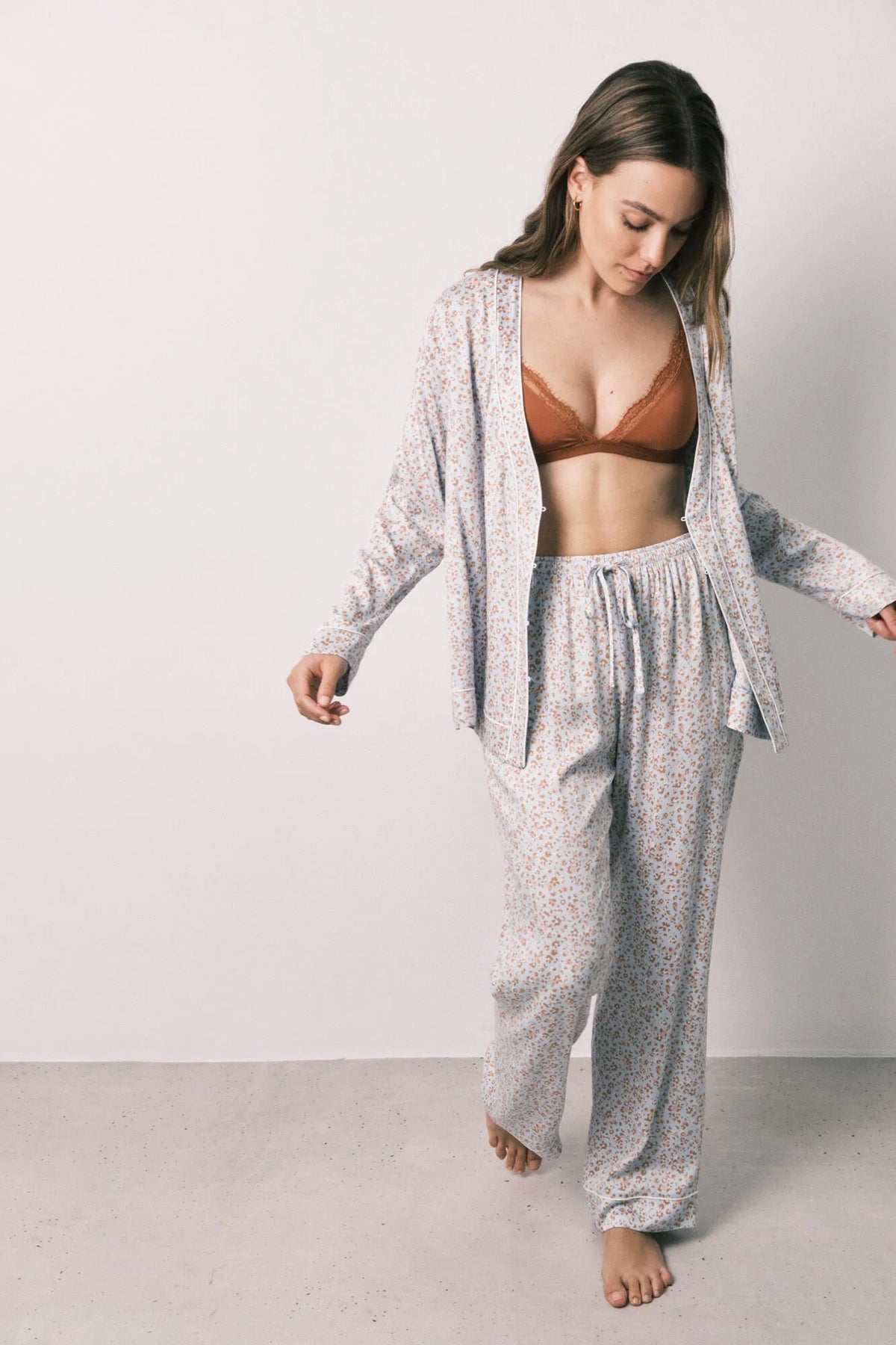 Women Secret Light Blue Women Floral Print Satin Long Pyjamas SKU: 3594725_16 Image 02