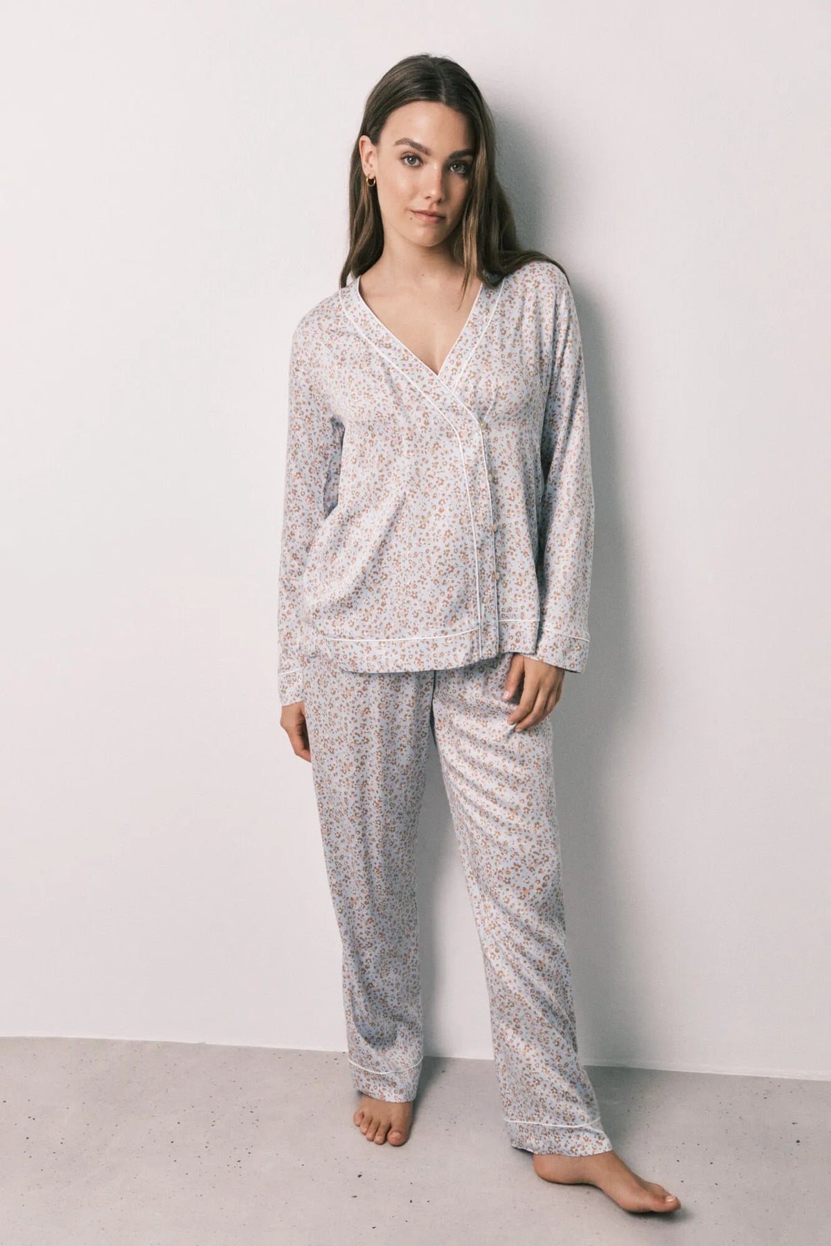 Women Secret Light Blue Women Floral Print Satin Long Pyjamas SKU: 3594725_16 Image 04