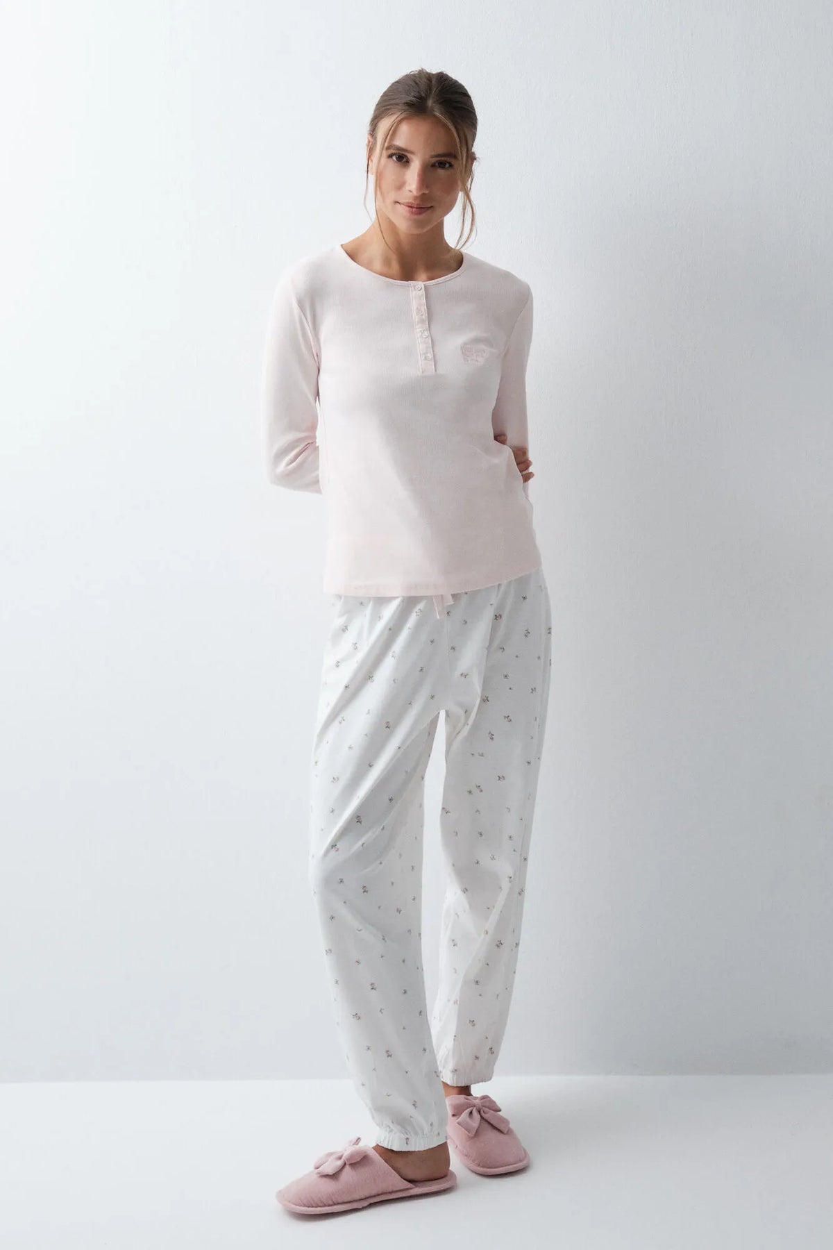 Women Secret Pink Women Light Pink Cotton Floral Long Pyjamas SKU: 3594739_71 Image 02