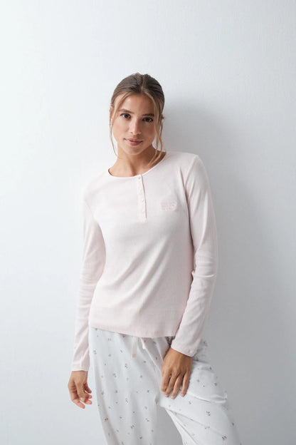Women Secret Pink Women Light Pink Cotton Floral Long Pyjamas SKU: 3594739_71 Image 04