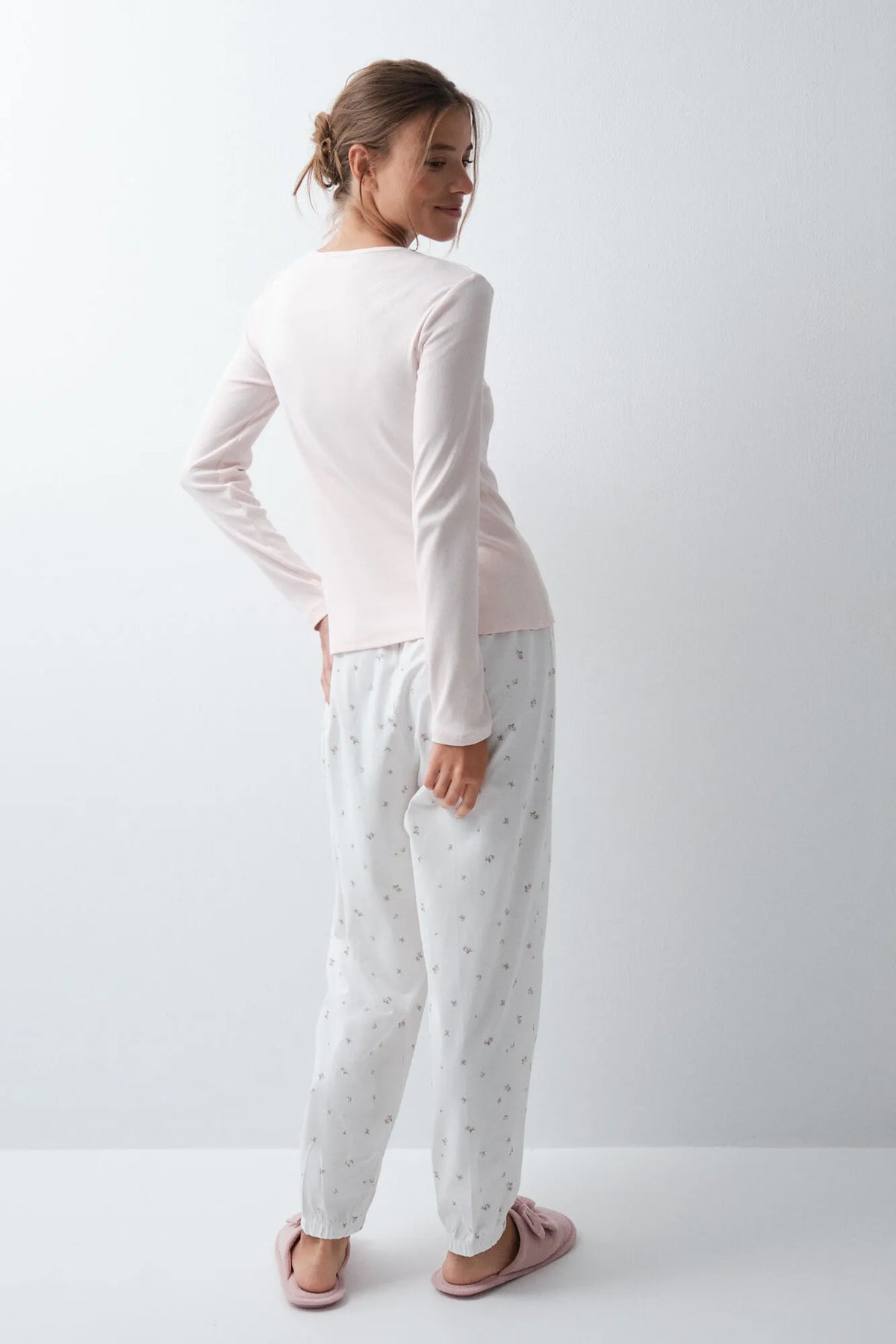 Women Secret Pink Women Light Pink Cotton Floral Long Pyjamas SKU: 3594739_71 Image 05
