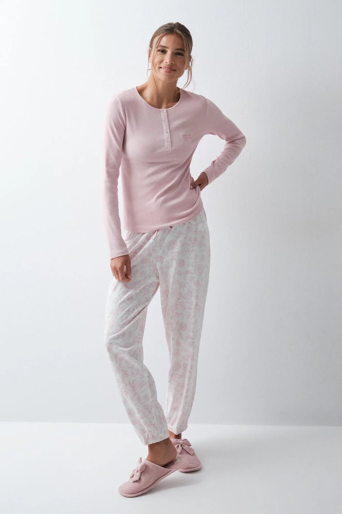 Women Secret Pink Women Pink Cotton Floral Long Pyjamas SKU: 3594740_71 Image 01
