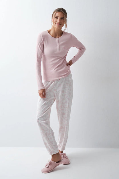 Women Secret Pink Women Pink Cotton Floral Long Pyjamas SKU: 3594740_71 Image 01