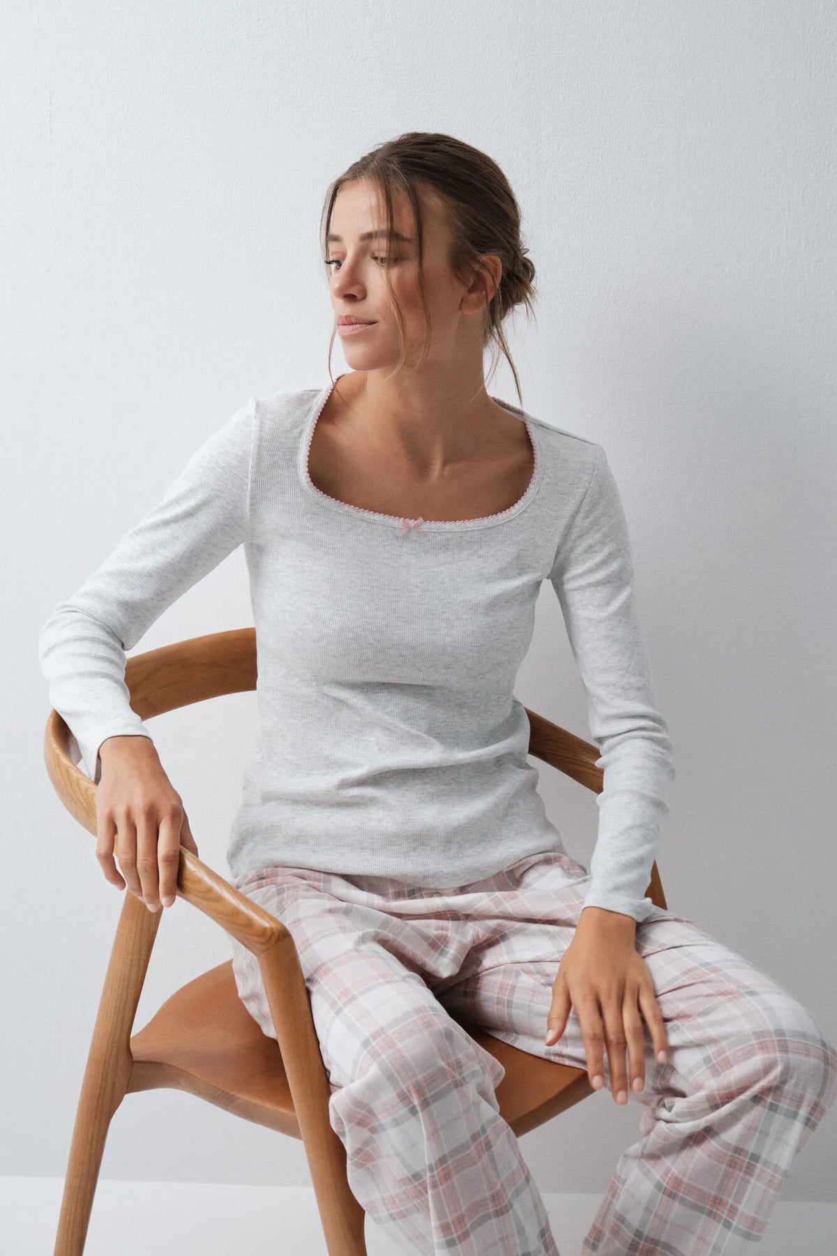 Women Secret Light Grey/Silver Women Plaid Cotton Long Pyjamas SKU: 3594741_48 Image 01