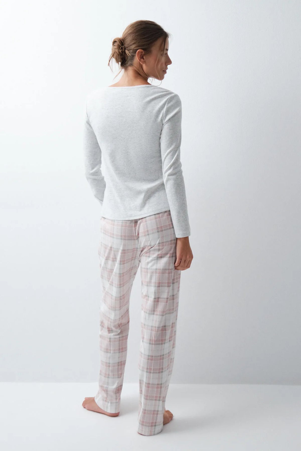 Women Secret Light Grey/Silver Women Plaid Cotton Long Pyjamas SKU: 3594741_48 Image 06