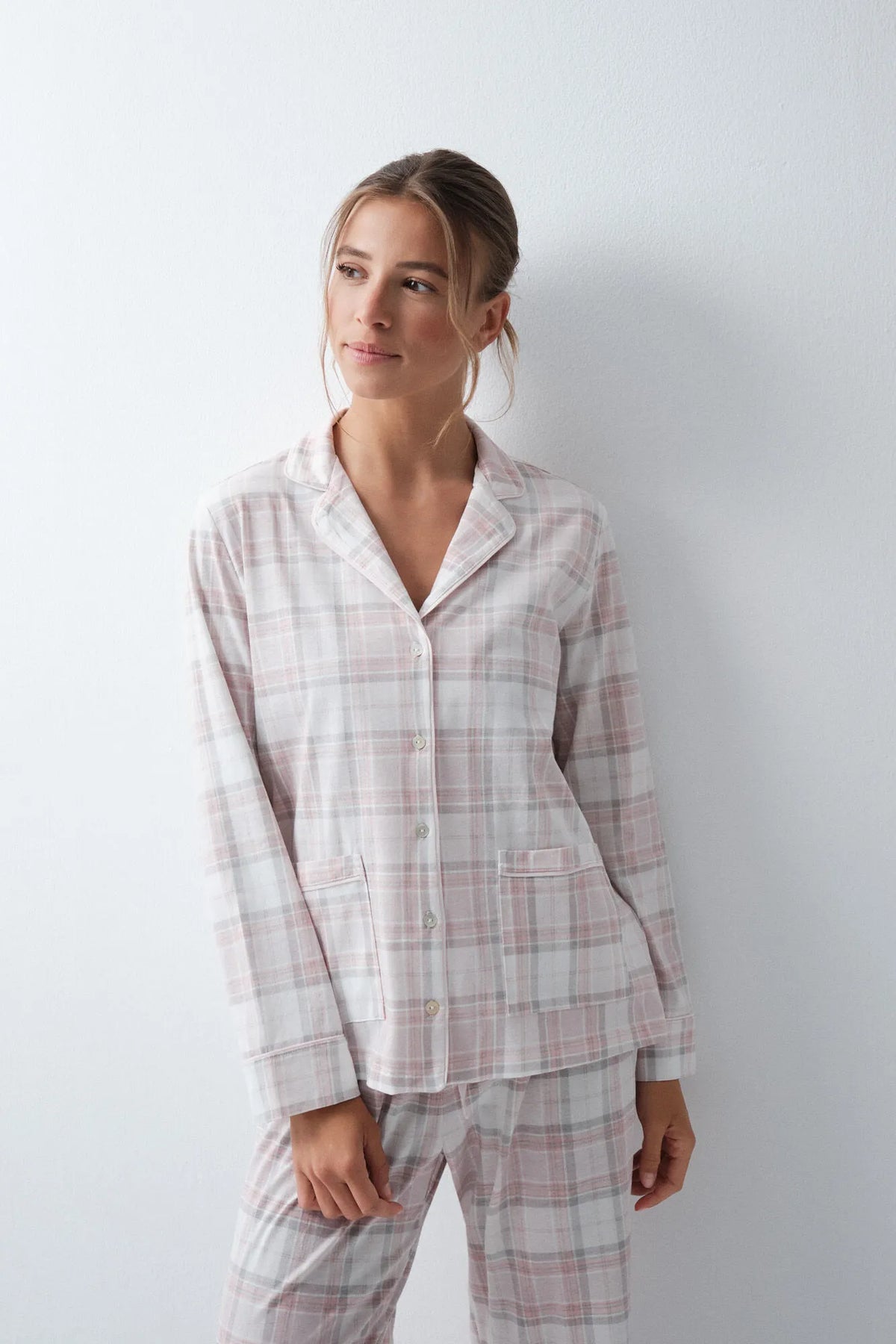Women Secret Light Grey/Silver Women Plaid Cotton Classic Pyjamas SKU: 3594743_48 Image 04