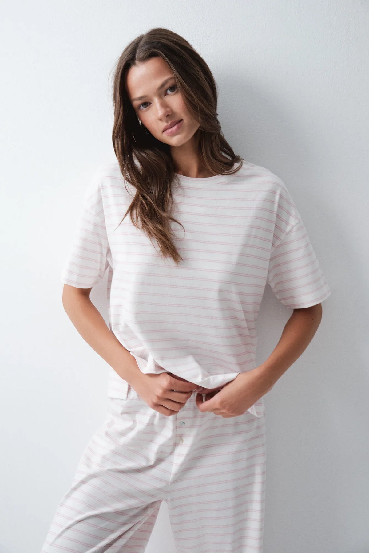 Women Secret Ivory Women Striped Cotton Short Sleeve Long Pyjamas SKU: 3594748_96 Image 02