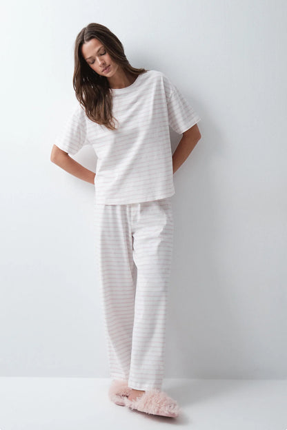 Women Secret Ivory Women Striped Cotton Short Sleeve Long Pyjamas SKU: 3594748_96 Image 03