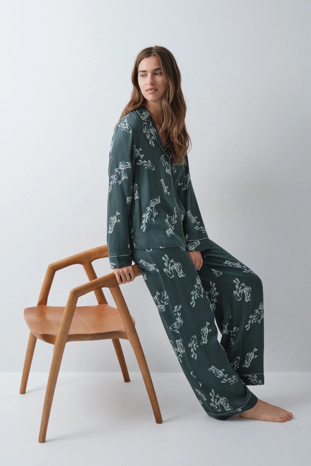 Women Secret Bottle Women Green Classic Pyjamas with Fish Print SKU: 3594749_20 Image 01