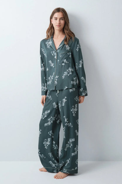 Women Secret Bottle Women Green Classic Pyjamas with Fish Print SKU: 3594749_20 Image 03