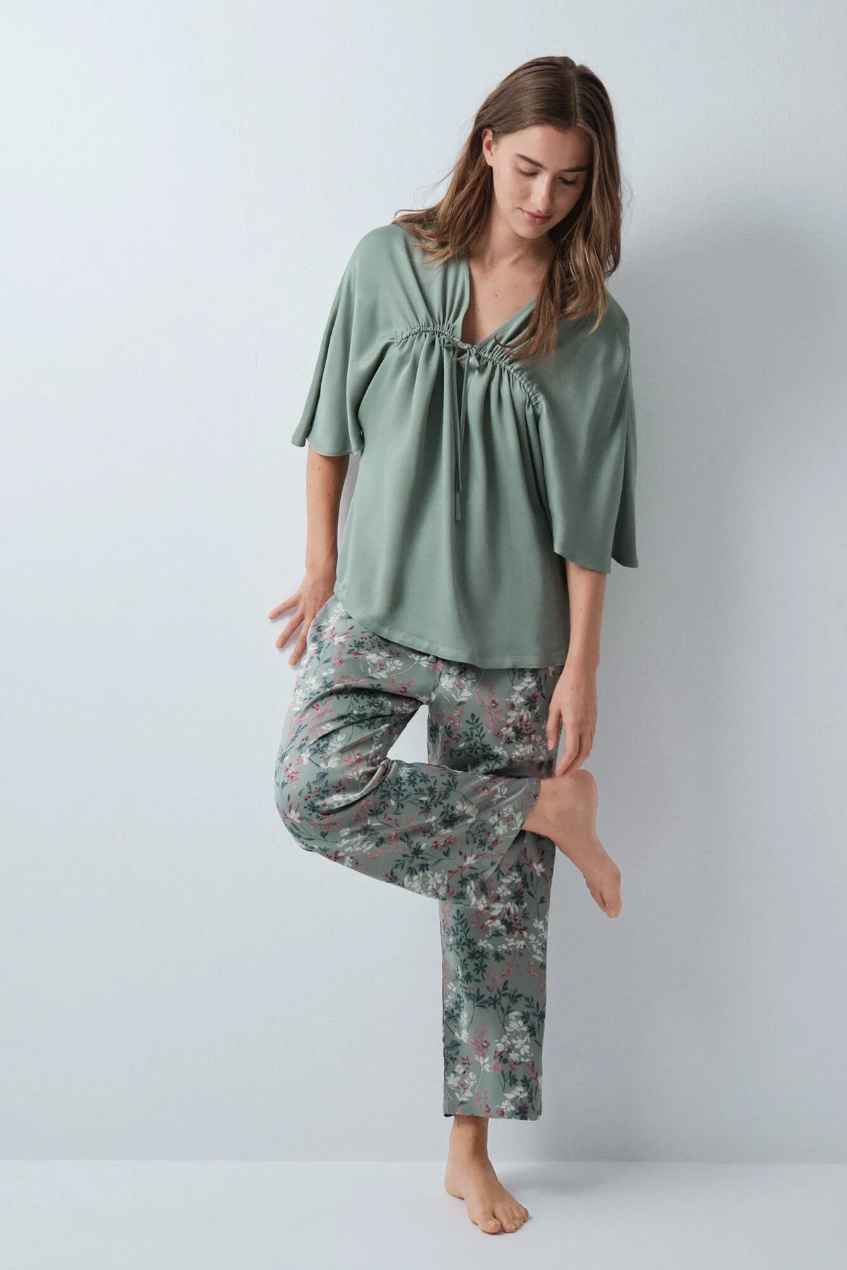 Women Secret Light Khaki Women Green Camisole Capri Pyjamas SKU: 3594750_94 Image 01