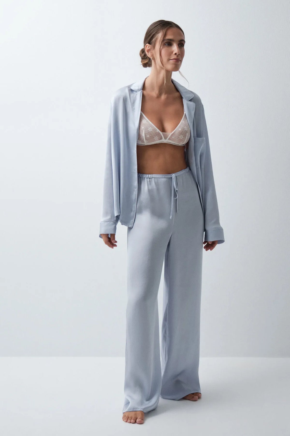 Women Secret Medium Blue Women Blue Satin-Finish Classic Pyjamas SKU: 3594752_14 Image 01
