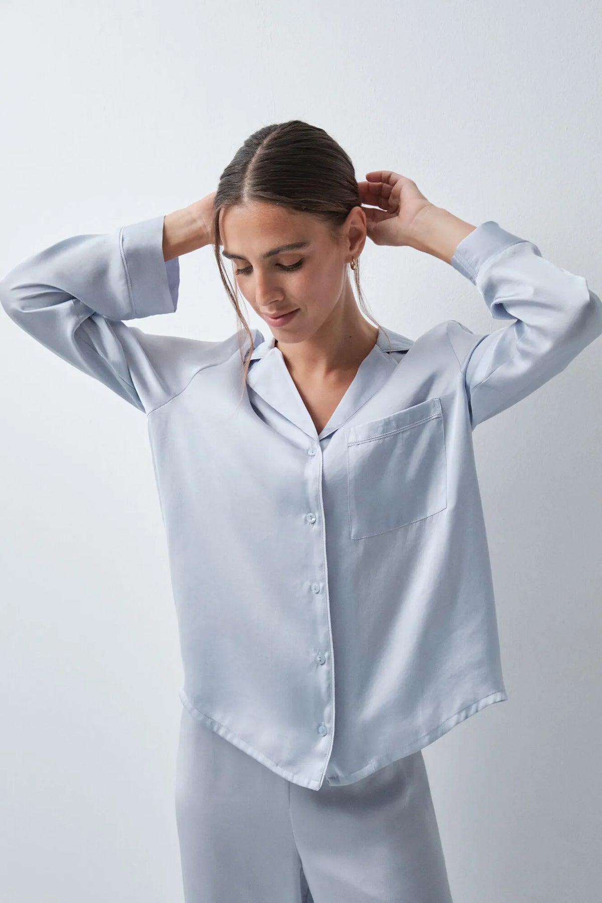 Women Secret Medium Blue Women Blue Satin-Finish Classic Pyjamas SKU: 3594752_14 Image 04