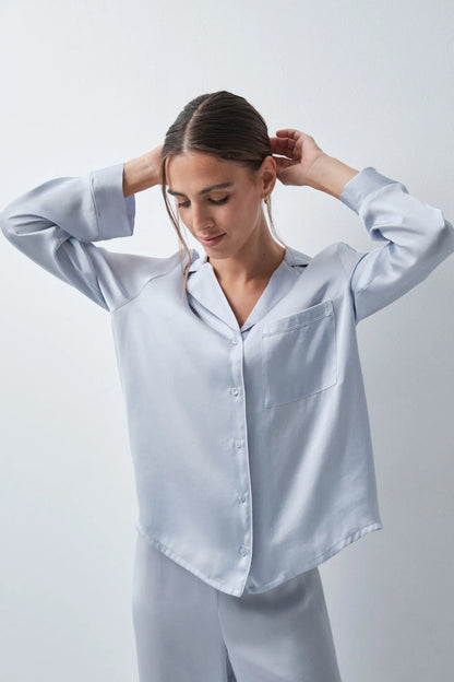 Women Secret Medium Blue Women Blue Satin-Finish Classic Pyjamas SKU: 3594752_14 Image 04