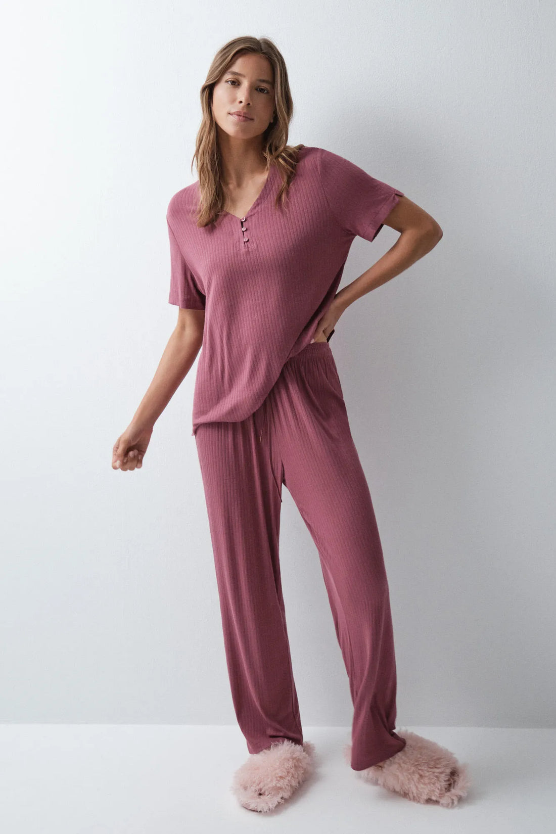 Women Secret Maroon Women Burgundy Short Sleeve Long Pyjamas SKU: 3594755_69 Image 02