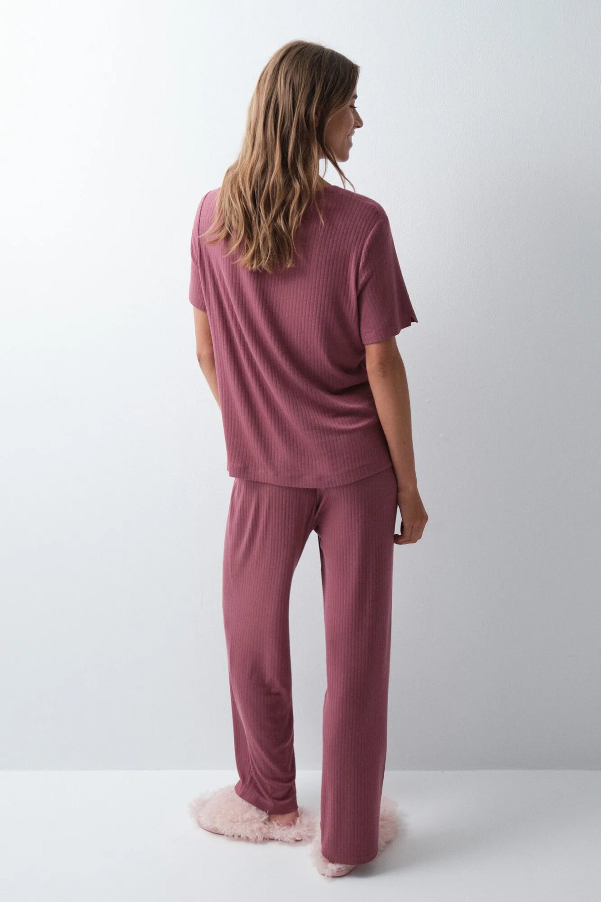 Women Secret Maroon Women Burgundy Short Sleeve Long Pyjamas SKU: 3594755_69 Image 05