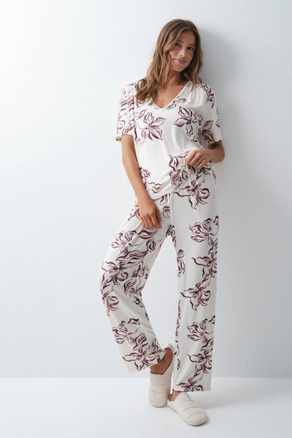 Women Secret Ivory Women Floral Short Sleeve Long Pyjamas SKU: 3594756_96 Image 06