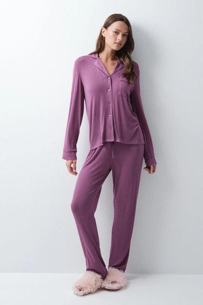 Women Secret Purple/Lilac Women Burgundy Classic Long Pyjamas SKU: 3594760_76 Image 02
