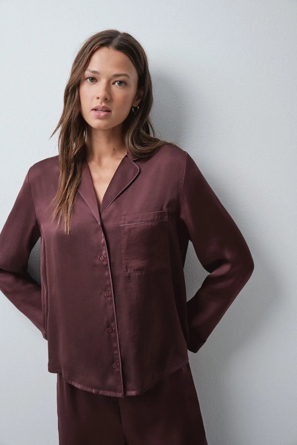 Women Secret Wine Women Burgundy Satin-Finish Classic Pyjamas SKU: 3594786_68 Image 04