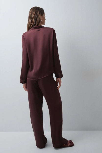 Women Secret Wine Women Burgundy Satin-Finish Classic Pyjamas SKU: 3594786_68 Image 05
