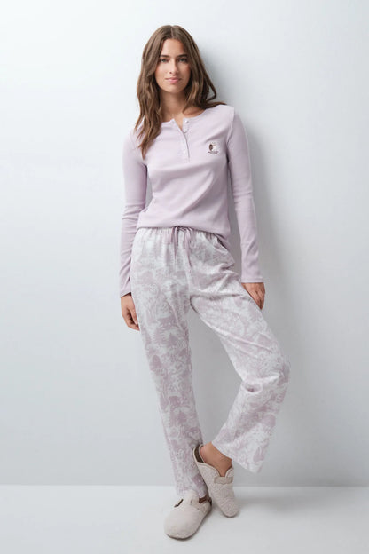 Women Secret Tan Women Floral Cotton Long Pyjamas SKU: 3594788_34 Image 01