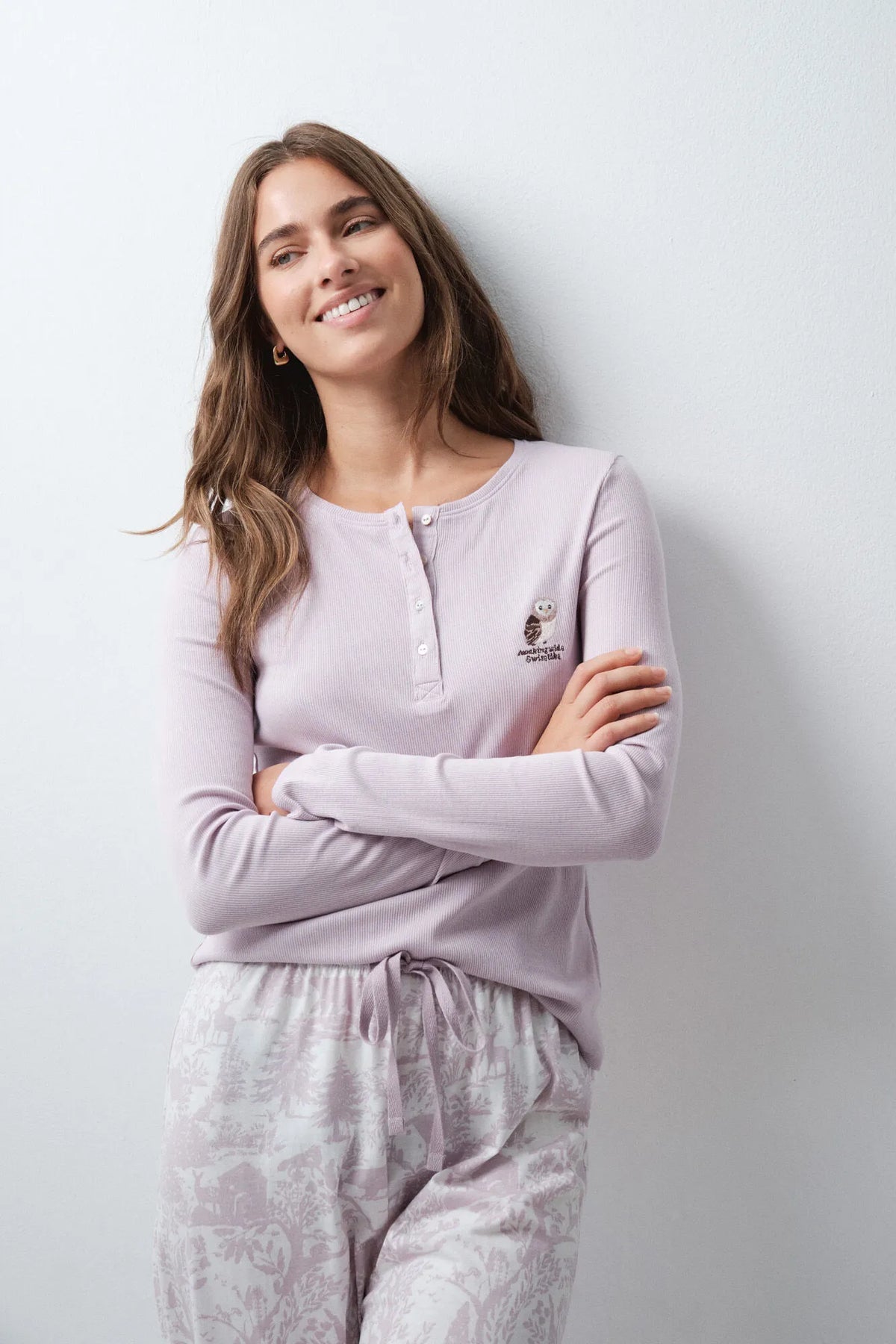 Women Secret Tan Women Floral Cotton Long Pyjamas SKU: 3594788_34 Image 03