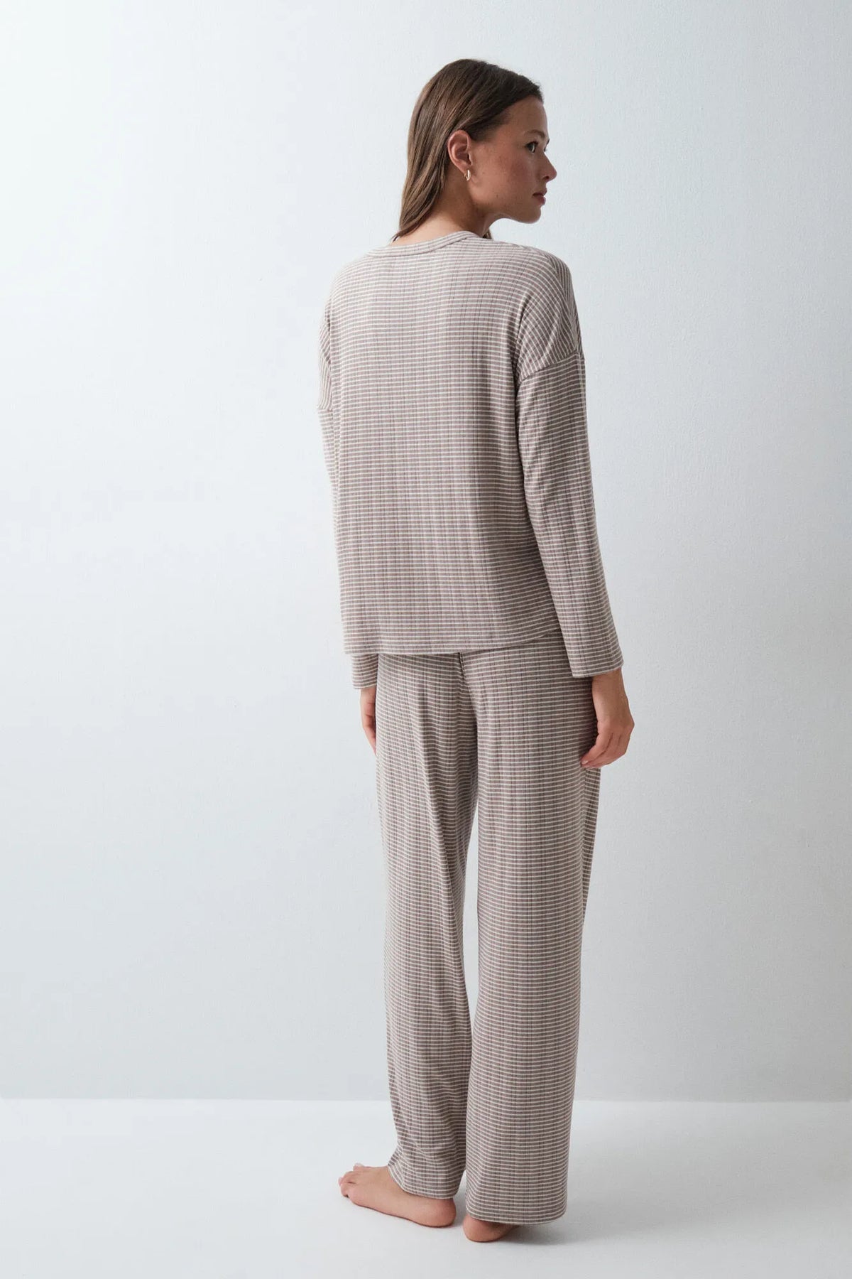 Women Secret Brown Print Women Brown Striped Long Pyjamas SKU: 3594792_39 Image 05