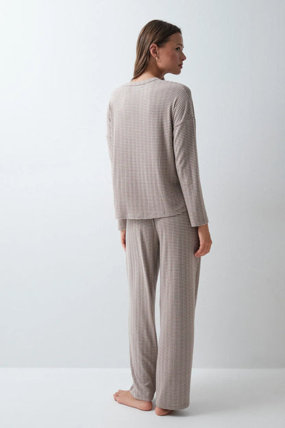 Women Secret Brown Print Women Brown Striped Long Pyjamas SKU: 3594792_39 Image 05