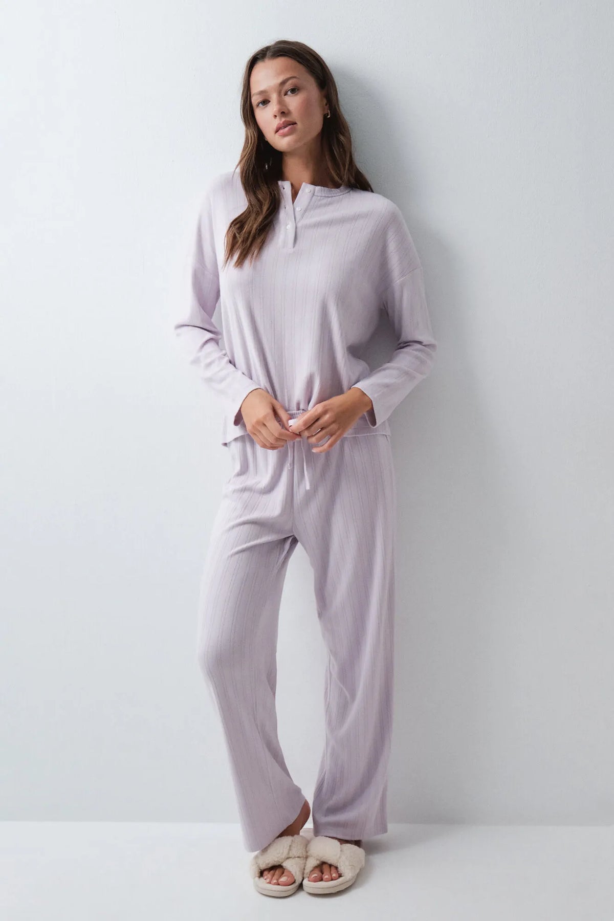 Women Secret Purple/Lilac Women Mauve Striped Long Pyjamas SKU: 3594793_75 Image 01